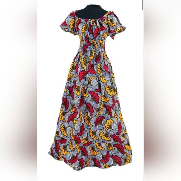 African Flower Print Maxi Dress- Made in Ghana - Picture 2 of 4